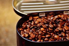 Colorful coffee beans in the tin