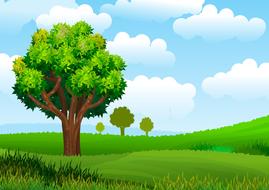 sky with white clouds over green tree as an illustration