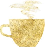 gold foil silhouette of hot coffee in cup