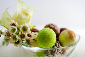 Chocolates and Flowers in bowl