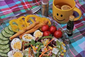 Tasty Breakfast egg and tomato and tea
