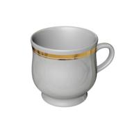 white cup with a gold stripe