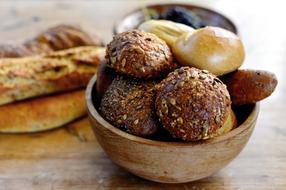 variety of bread products in a bowl