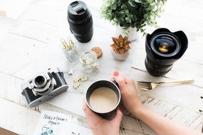 Camera Lens and coffe