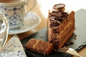 piece of Chocolate Cake and vintage teacup