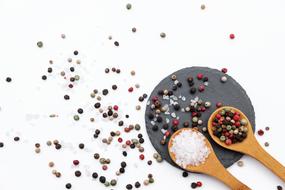 Spices and salt and wooden spoons