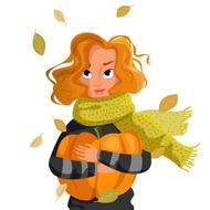 girl with pumpkin as an illustration