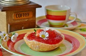 Breakfast, Roll with jam and coffee