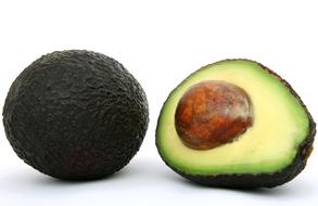 Beautiful cut and whole Avocado with the seeds fruits at white background