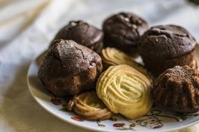 chocolate muffins and cookies on a plate