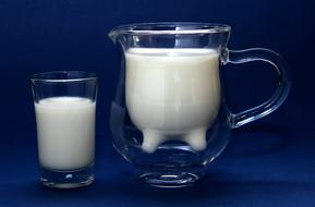 milk in a glass and decanter