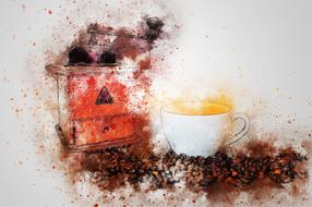 watercolor coffee grinder and cup of coffee