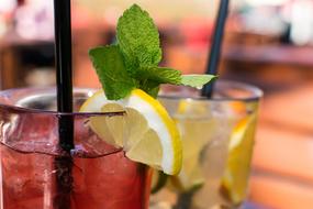 fruit lemonade with lemon and ice