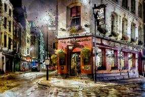 watercolor evening tourist street