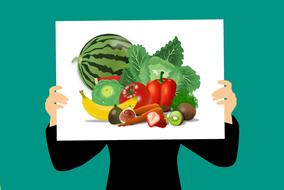 hold banner with painted vegetables as an illustration