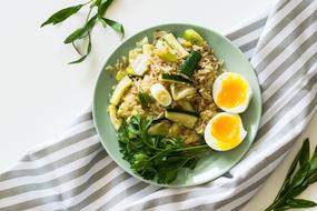 soft boiled egg and vegetables, Healthy food on green Plate