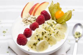 Healthy Breakfast, fruit salad with yogurt