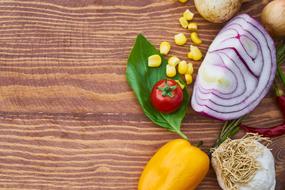 cabbage, pepper, corn, garlic and tomato for salad