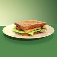 sandwich with sausage, cheese and lettuce
