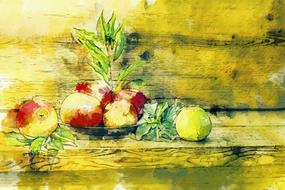 rustic painting apple harvest on the table