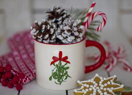 pine cones in christmas cup