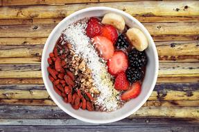 Bowl Of Fruits and nuts, healthy Breakfast