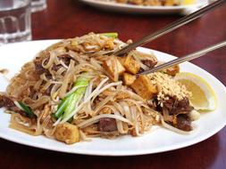 Thai Food, Fried Noodles with vegetables on the white plate
