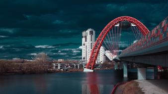 panorama of the red bridge across the Moscow river in Russia