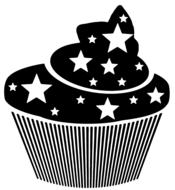muffin with topping, black and white drawing