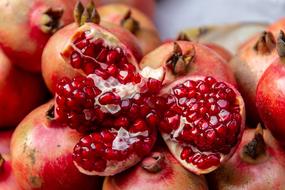 harvest of ripe red pomegranates