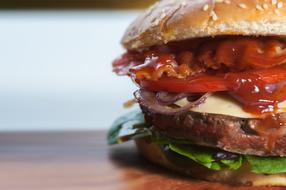 delicious burger in closeup