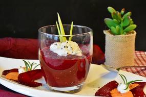 beetroot soup with sour cream in a glass