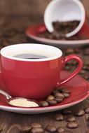 fresh coffee in red cups