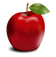 painted red apple with a green leaf on a white background