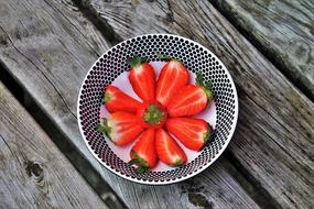 sliced strawberries in a plate with an ornament