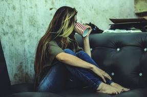 Women Blonde coffee cup