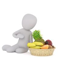 white silhouette of man and fruit basket