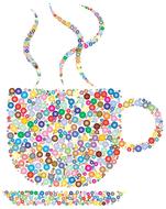 hot drink in cup, colorful mosaic, drawing