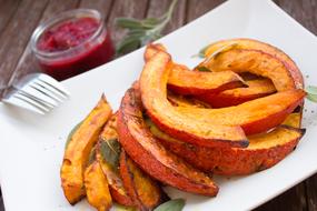 baked Pumpkin slices with plum sauce