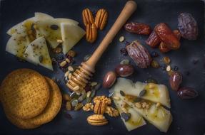 cheese plate, honey and cookies