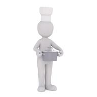 drawn chef with a saucepan in his hands