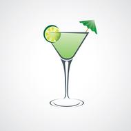 Beautiful, green cocktail in the glass, with the lime slice and green umbrella, clipart