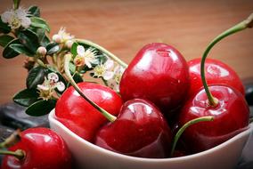 red Cherries Fruits and flowers