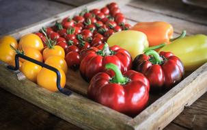 wooden box with vegetables