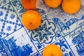 Oranges Fruits blue table