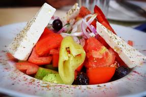 Greek salad with homemade cheese