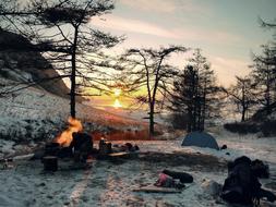 landscape of Wintry Camping Adventure