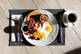 scrambled eggs and fruit for breakfast