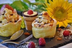 photo of apple strudel on a plate in a restaurant