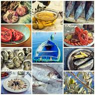 seafood on colorful collage
